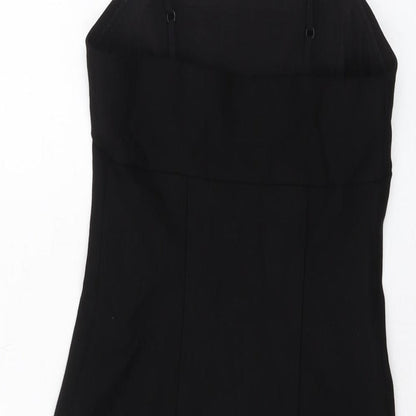 Brand and care label for Silence + Noise women’s black viscose mini, size XS, square neck pullover