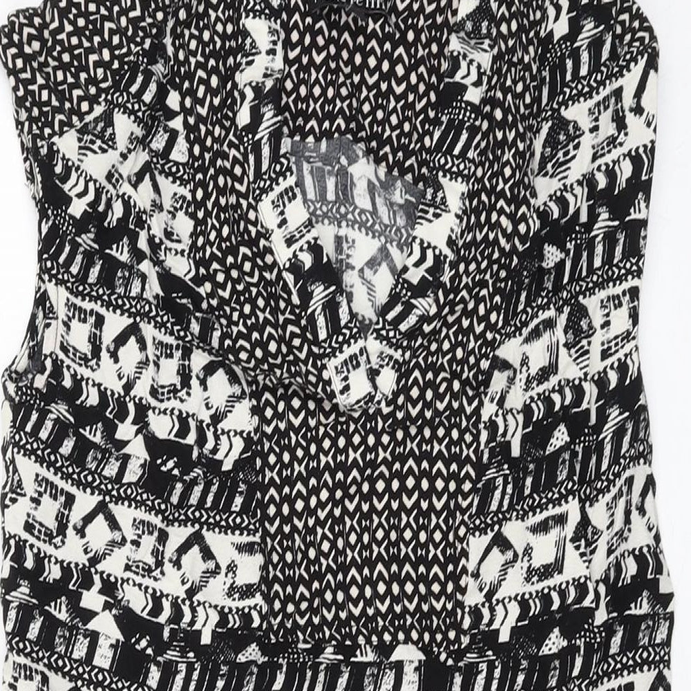 NEXT Womens Black Geometric Viscose Tank Dress Size 6 V-Neck Pullover