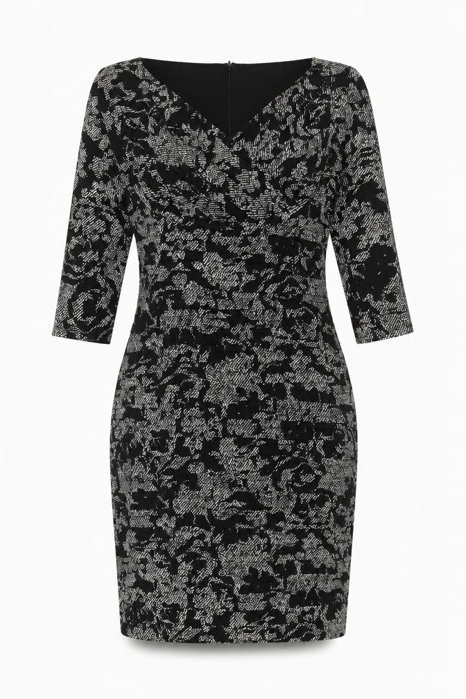 Country Casuals Womens Black Geometric Polyester Bodycon Size 14 V-Neck Zip