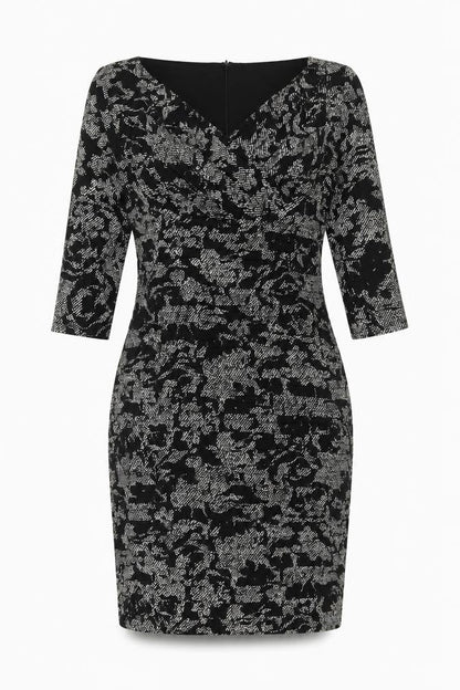 Country Casuals Womens Black Geometric Polyester Bodycon Size 14 V-Neck Zip