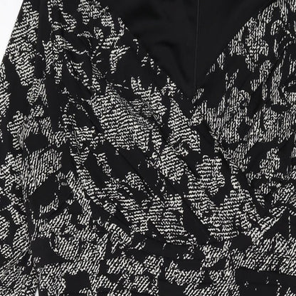 Country Casuals Womens Black Geometric Polyester Bodycon Size 14 V-Neck Zip