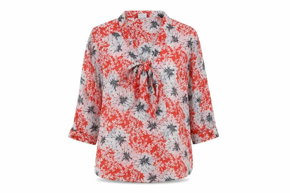 Dorothy Perkins Womens Red Floral Polyester Basic Blouse Size 14 V-Neck