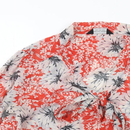 Dorothy Perkins Womens Red Floral Polyester Basic Blouse Size 14 V-Neck