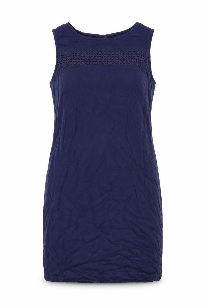 Next Womens Blue Linen Tank Dress Size 10 Round Neck Button