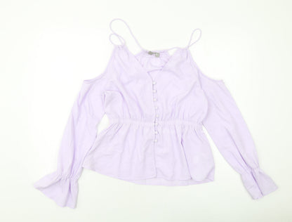 Additional front view of Asoso women’s purple polyester basic blouse, size UK 12, v-neck