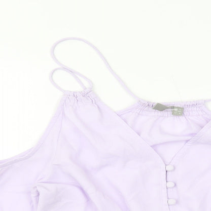 Close-up detail of Asoso women’s purple polyester basic blouse, size UK 12, v-neck