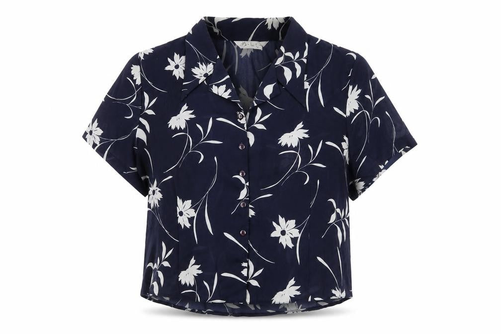 Berkertex Womens Blue Geometric Polyester Basic Button-Up Size 24 Collared