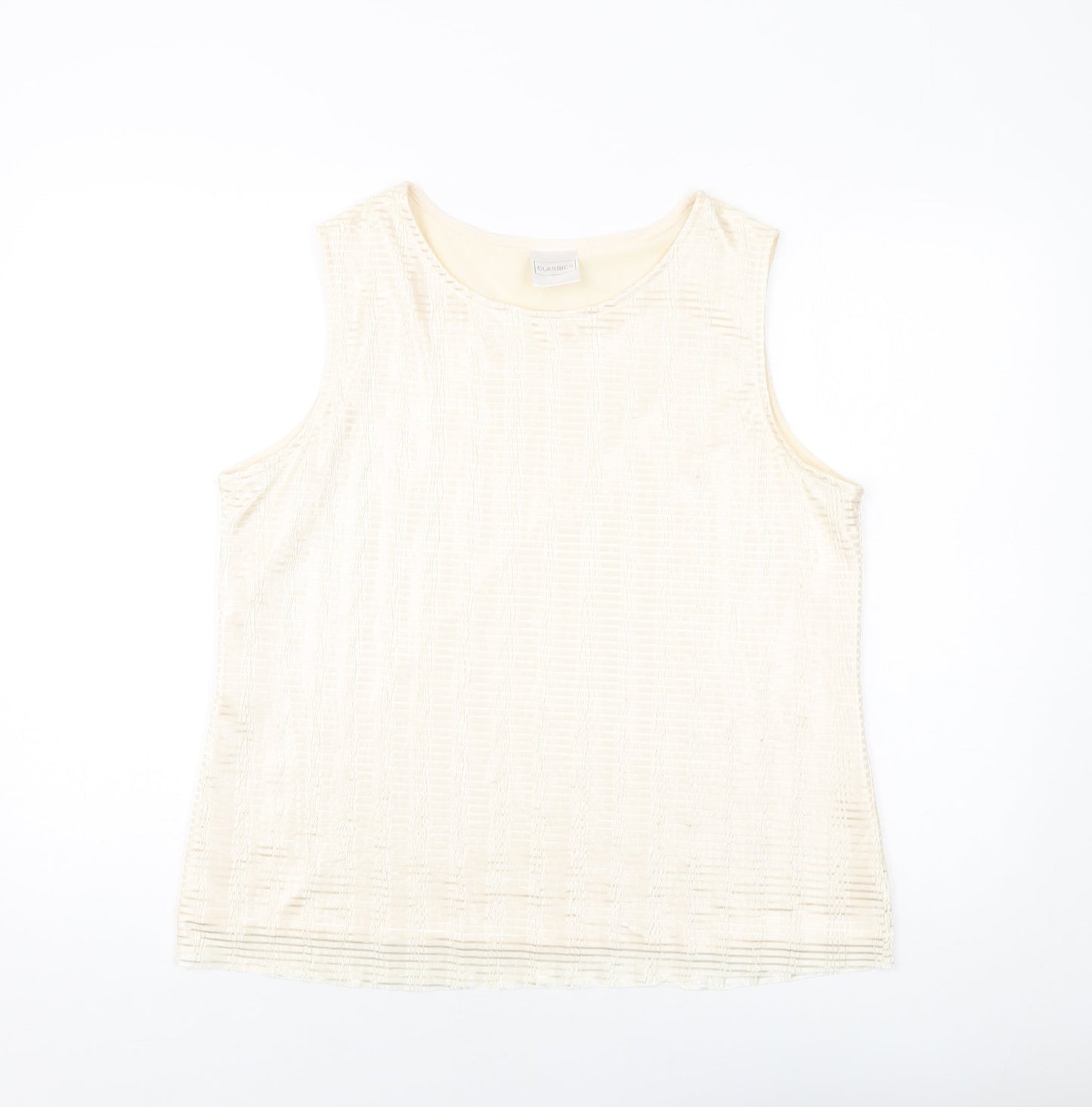 Classic Womens Beige Polyester Basic Tank Size 16 Round Neck