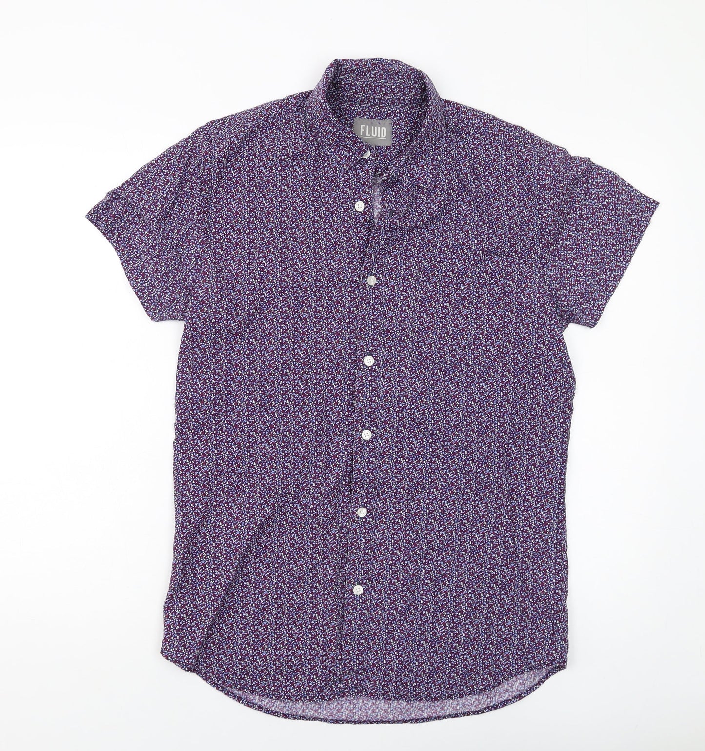 Fluid Mens Purple Floral Cotton Button-Up Size M Collared Button