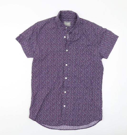 Fluid Mens Purple Floral Cotton Button-Up Size M Collared Button