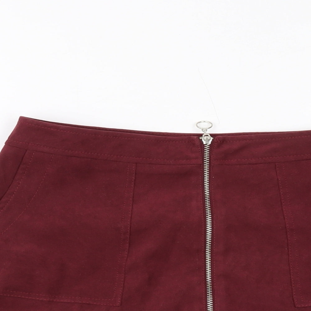 Select Womens Red Polyester Mini Skirt Size 6 Zip