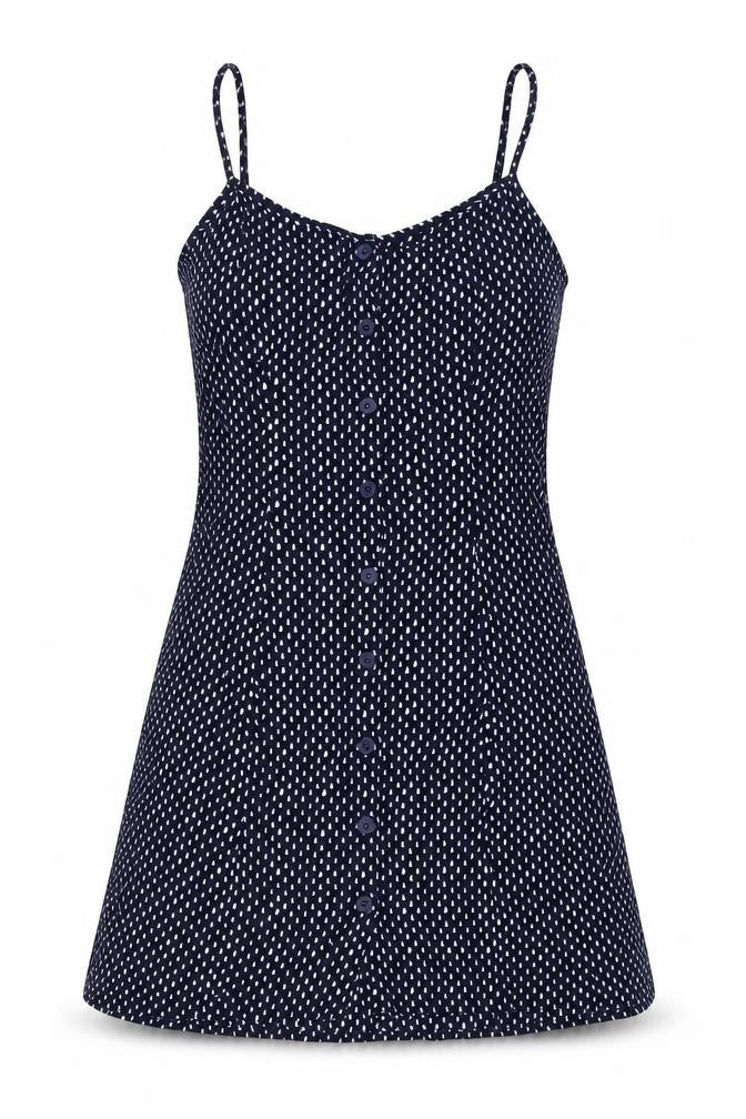 H&M Womens Blue Geometric Viscose Mini Size 8 Round Neck Button