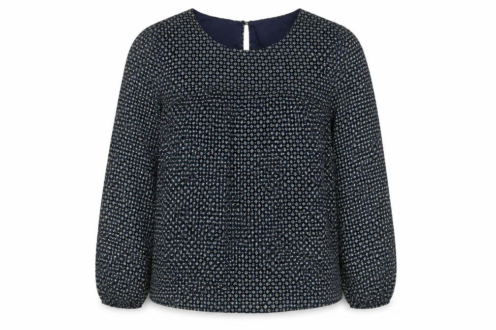 VERO MODA Womens Blue Geometric Polyester Basic Blouse Size M Round Neck
