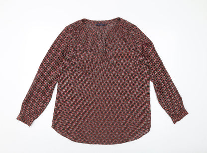 Marks & Spencer Womens Red Geometric Polyester Basic Blouse Size 12 V-Neck