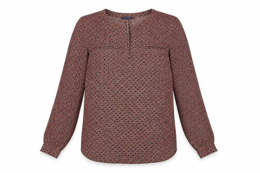 Marks and Spencer Womens Red Geometric Polyester Basic Blouse Size 12 V-Neck