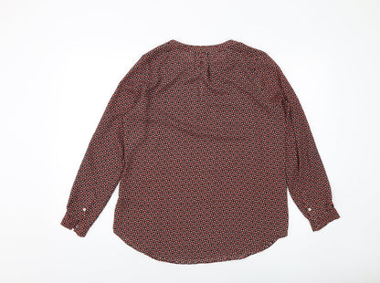 Marks & Spencer Womens Red Geometric Polyester Basic Blouse Size 12 V-Neck