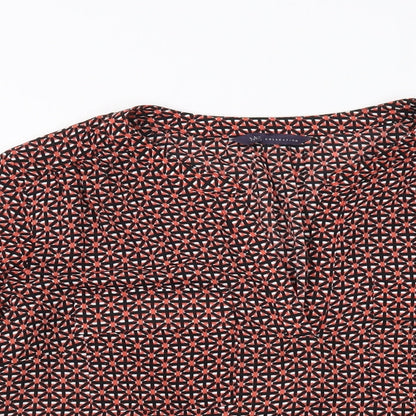 Marks & Spencer Womens Red Geometric Polyester Basic Blouse Size 12 V-Neck