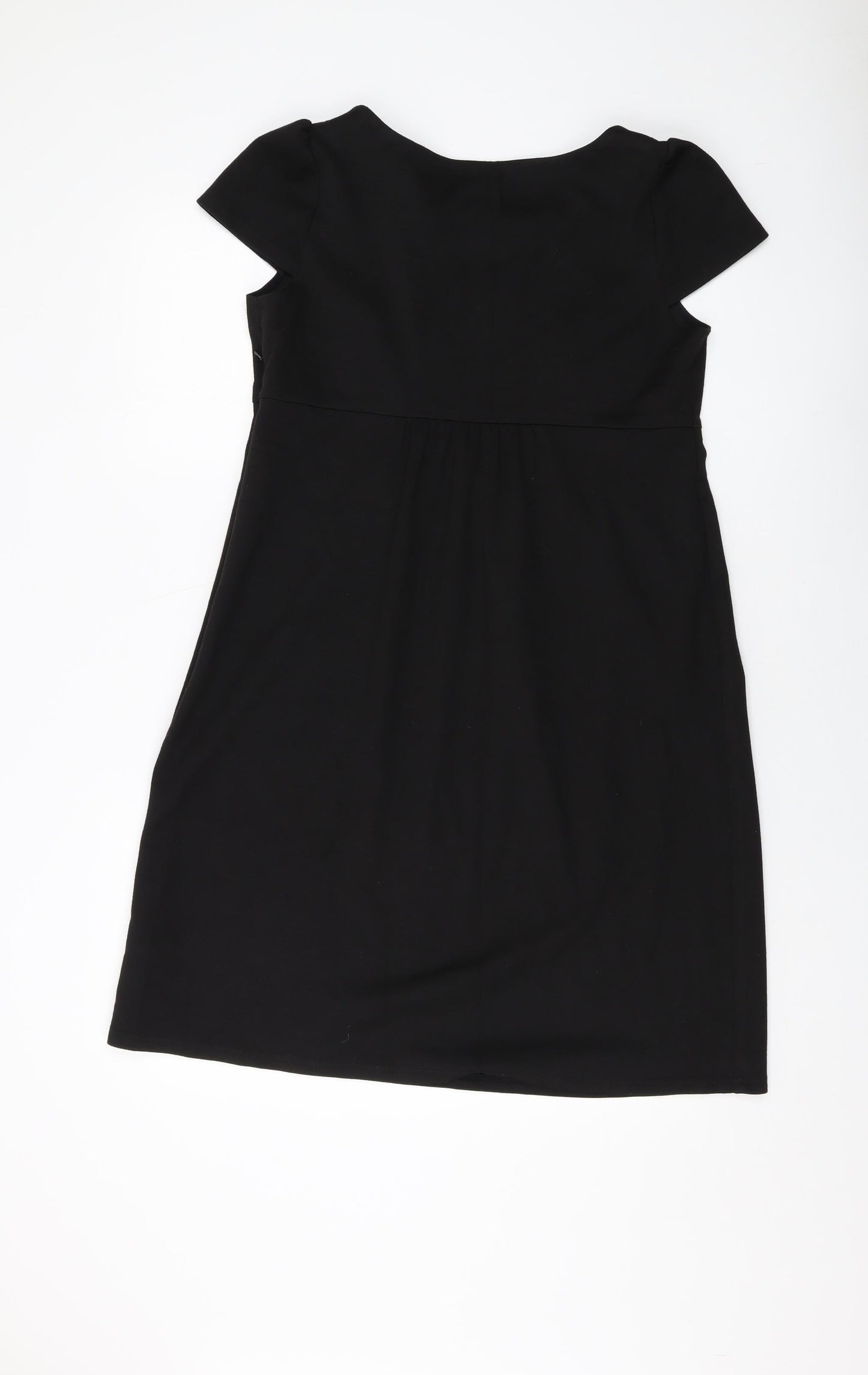 Marks and Spencer Womens Black Polyester A-Line Size 14 Round Neck Zip