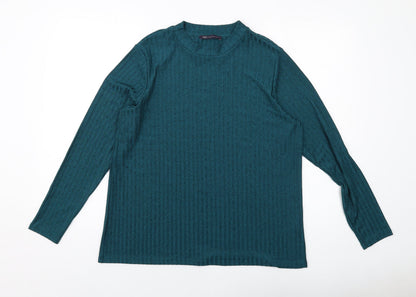 Marks & Spencer Womens Green Polyester Basic T-Shirt Size 18 Mock Neck