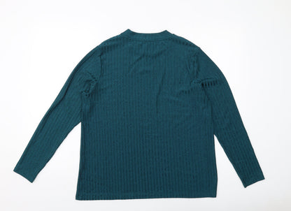Marks & Spencer Womens Green Polyester Basic T-Shirt Size 18 Mock Neck