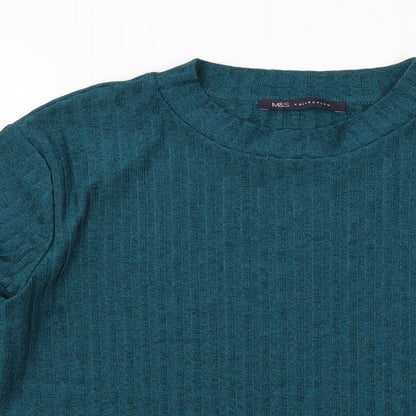 Marks & Spencer Womens Green Polyester Basic T-Shirt Size 18 Mock Neck