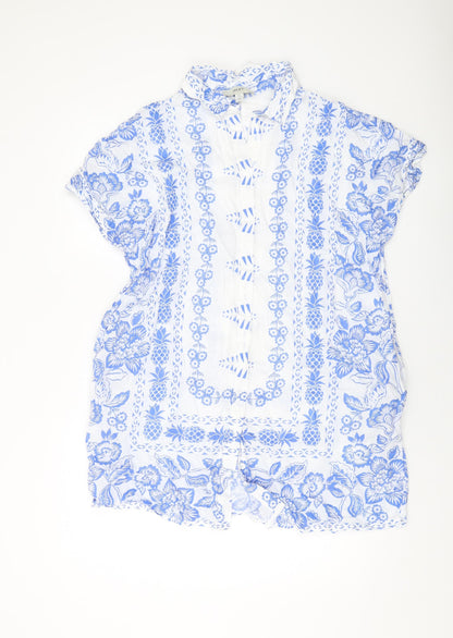Next Womens Blue Geometric Cotton Shirt Dress Size 8 Collared Button