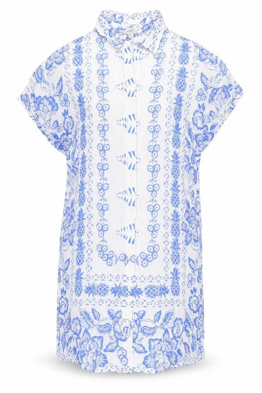 Next Womens Blue Geometric Cotton Shirt Dress Size 8 Collared Button