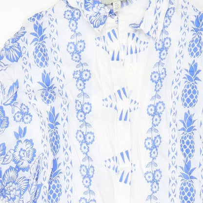 Next Womens Blue Geometric Cotton Shirt Dress Size 8 Collared Button