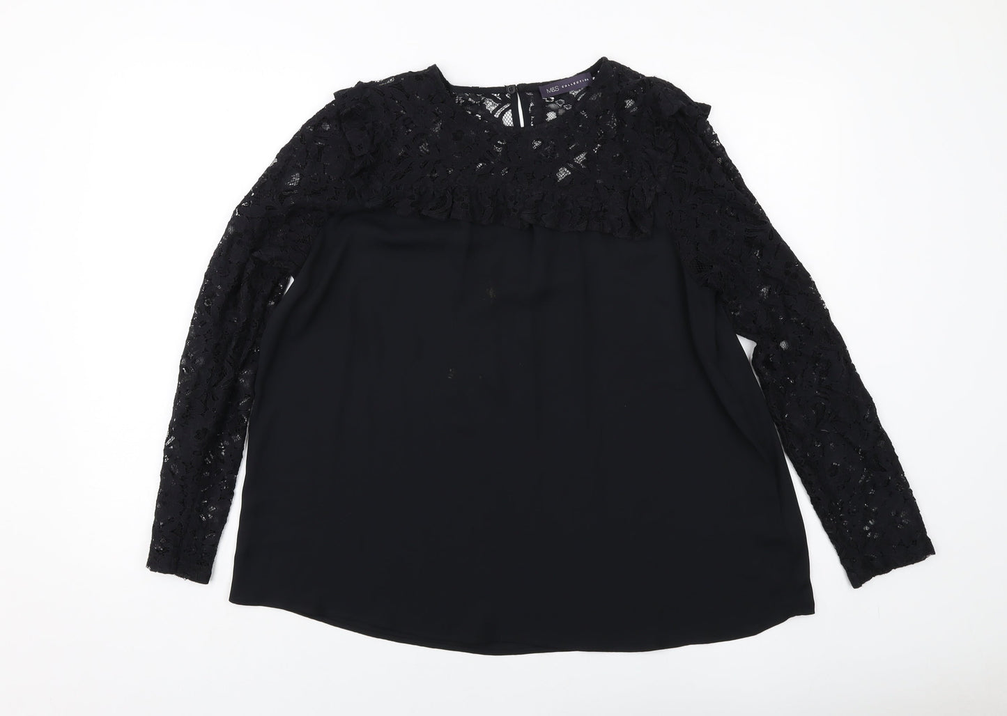 Marks and Spencer Womens Black Polyester Basic Blouse Size 12 Round Neck