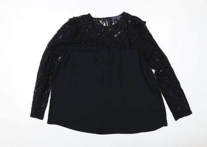 Marks & Spencer Womens Black Polyester Basic Blouse Size 12 Round Neck