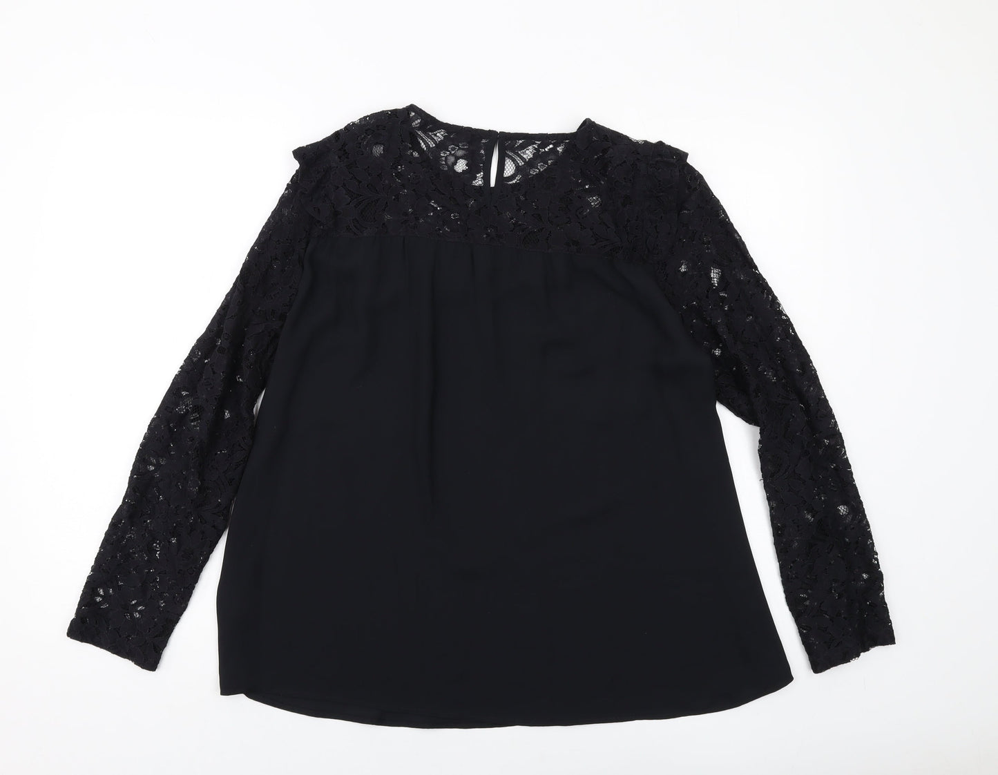 Marks and Spencer Womens Black Polyester Basic Blouse Size 12 Round Neck