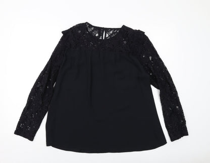 Marks & Spencer Womens Black Polyester Basic Blouse Size 12 Round Neck