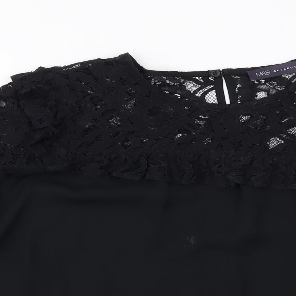 Marks and Spencer Womens Black Polyester Basic Blouse Size 12 Round Neck