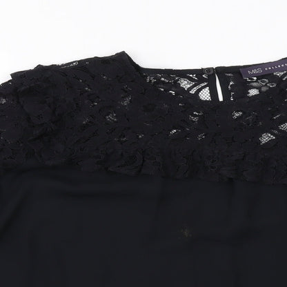 Marks & Spencer Womens Black Polyester Basic Blouse Size 12 Round Neck