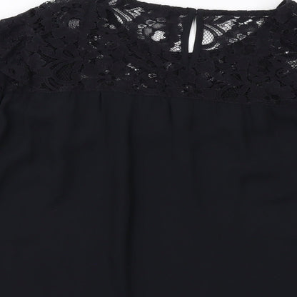 Marks & Spencer Womens Black Polyester Basic Blouse Size 12 Round Neck