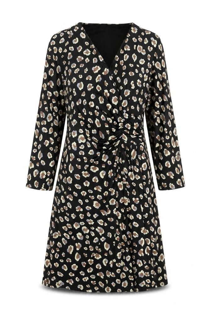 Marisa & Marie Womens Black Animal Print Polyester A-Line Size M V-Neck Pullover