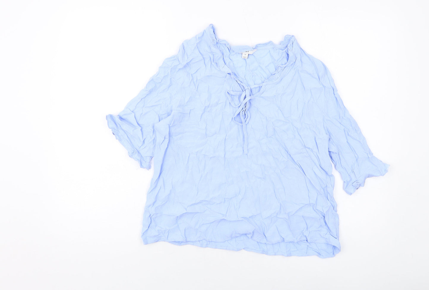 Marks and Spencer Womens Blue Viscose Basic Blouse Size 12 V-Neck