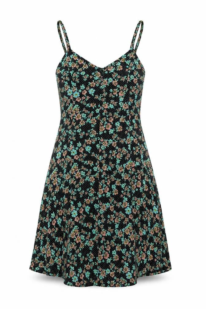Topshop Womens Black Floral Polyester A-Line Size 10 Scoop Neck Button