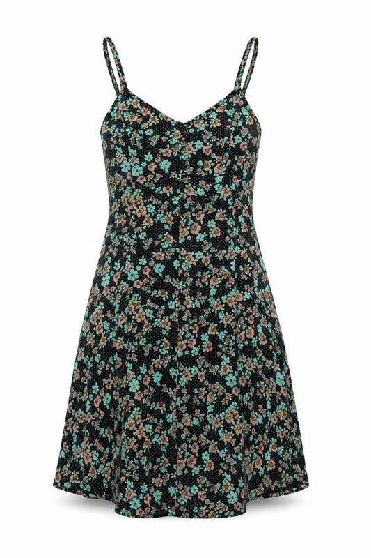 Topshop Womens Black Floral Polyester A-Line Size 10 Scoop Neck Button