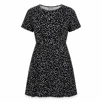 Front view of ASOS women’s black polka dot viscose a-line, size UK 10, round neck pullover