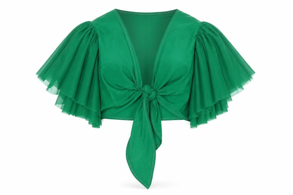 Antthony Womens Green Polyester Cropped Blouse Size M V-Neck