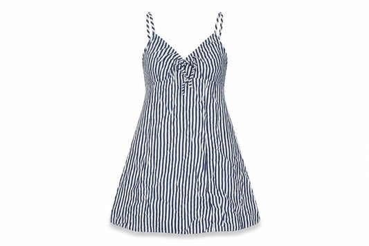 Divided by H&M Womens Blue Striped Viscose A-Line Size 8 V-Neck Zip