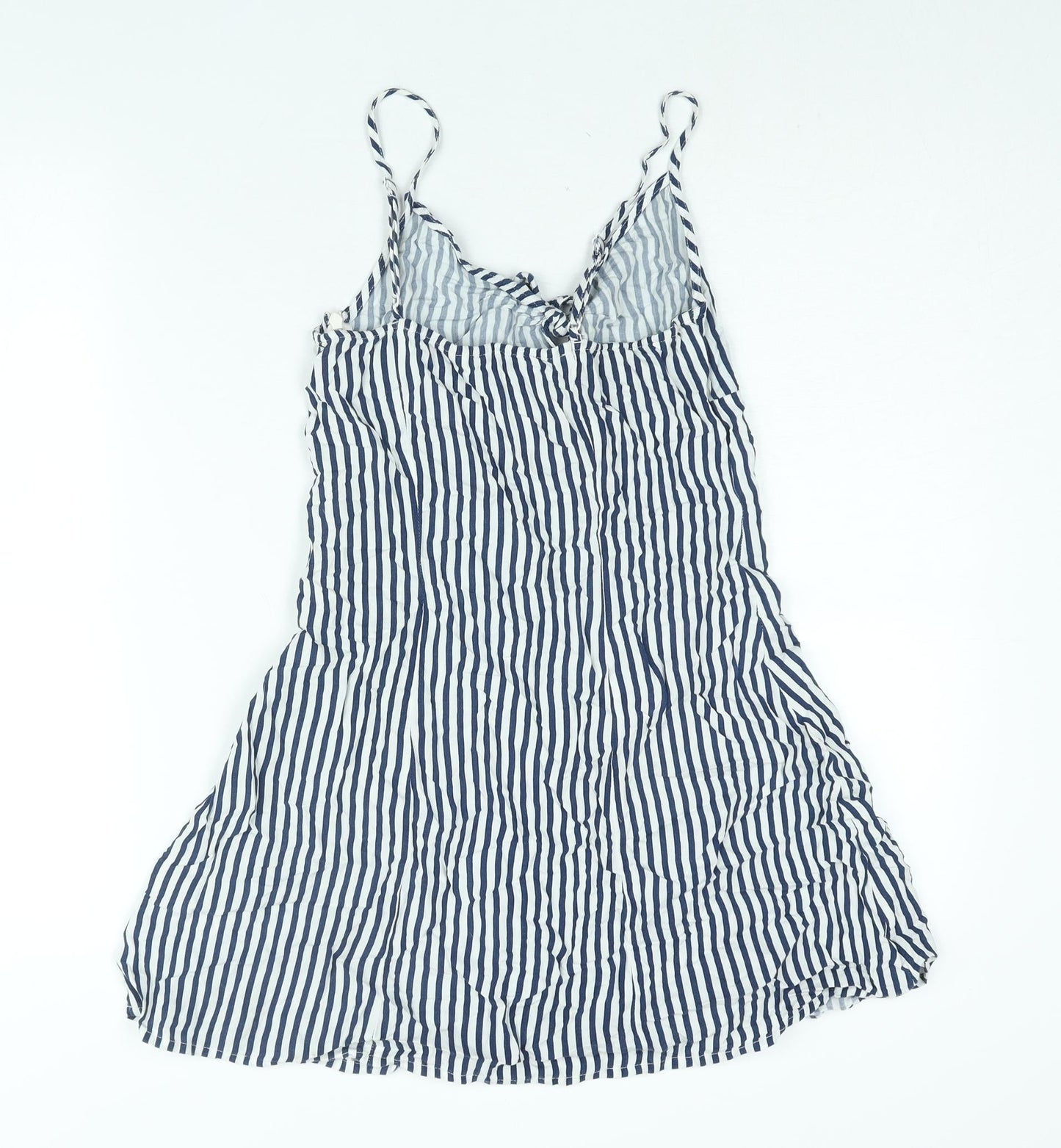 Divided by H&M Womens Blue Striped Viscose A-Line Size 8 V-Neck Zip