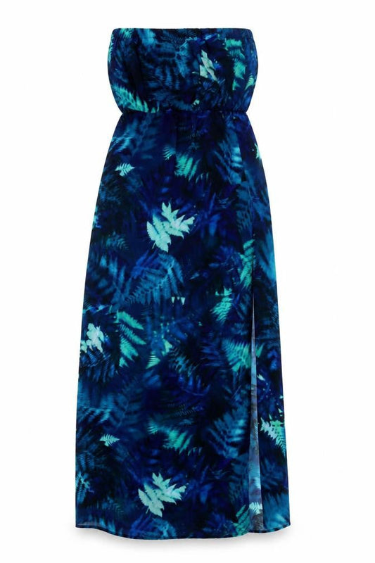 Divided by H&M Womens Blue Geometric Polyester Maxi Size 10 Square Neck Pullover - Front Slit