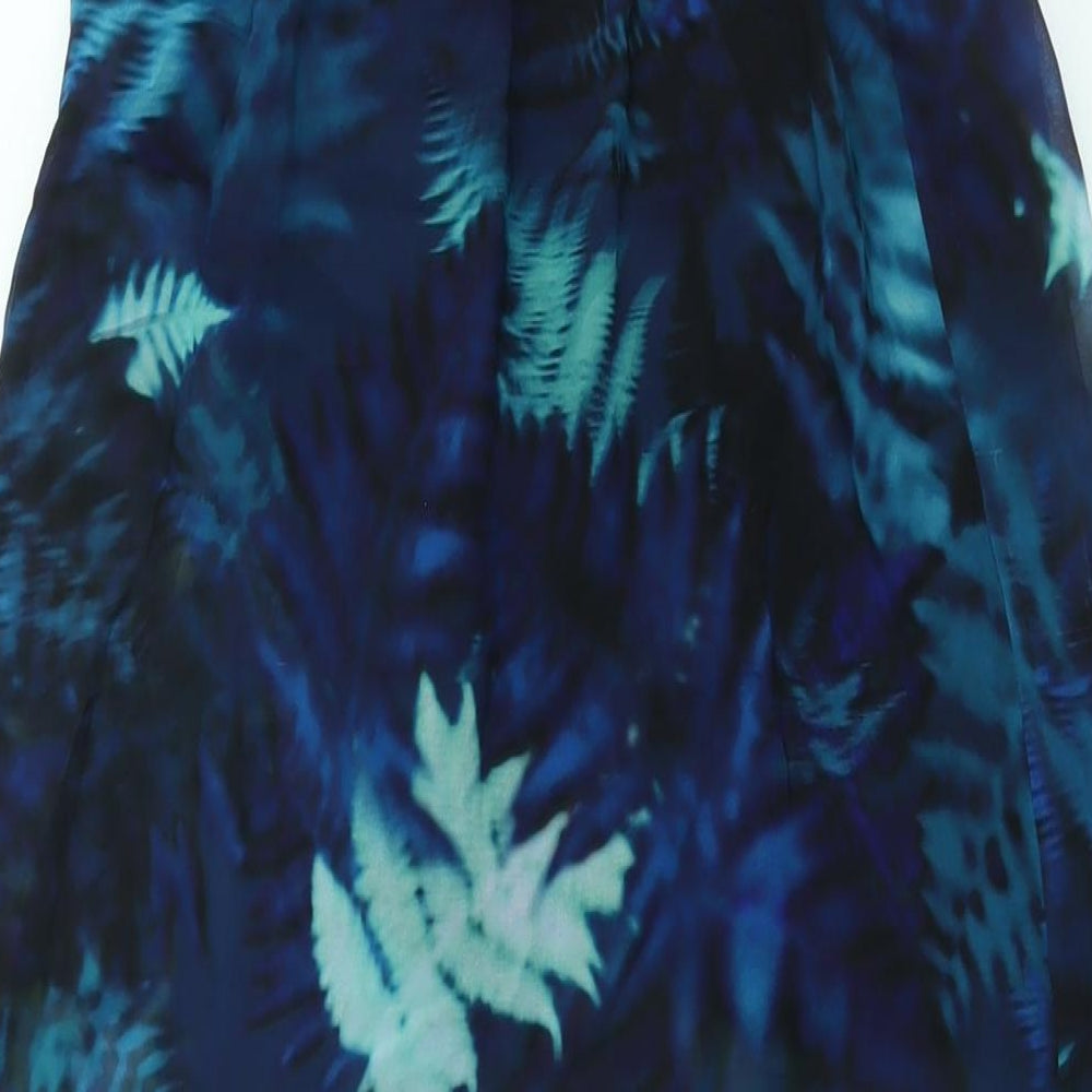 Divided by H&M Womens Blue Geometric Polyester Maxi Size 10 Square Neck Pullover - Front Slit