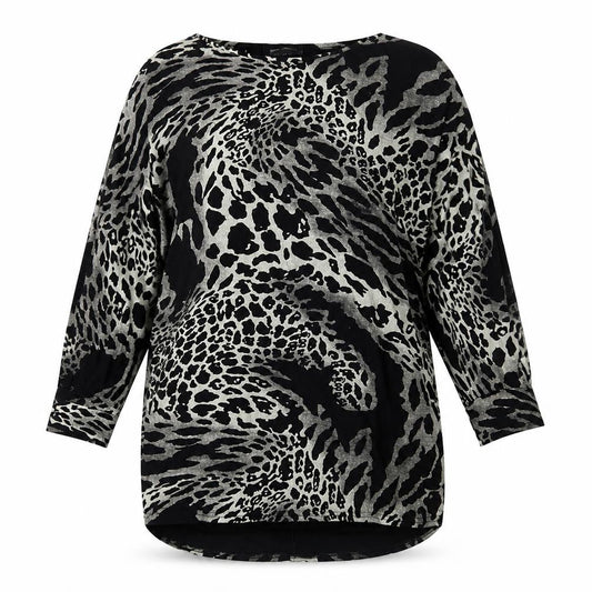 QED London Womens Black Animal Print Viscose Tunic Blouse Size S Round Neck - Leopard Print