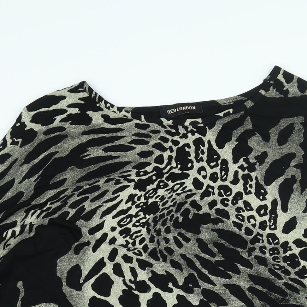 QED London Womens Black Animal Print Viscose Tunic Blouse Size S Round Neck - Leopard Print