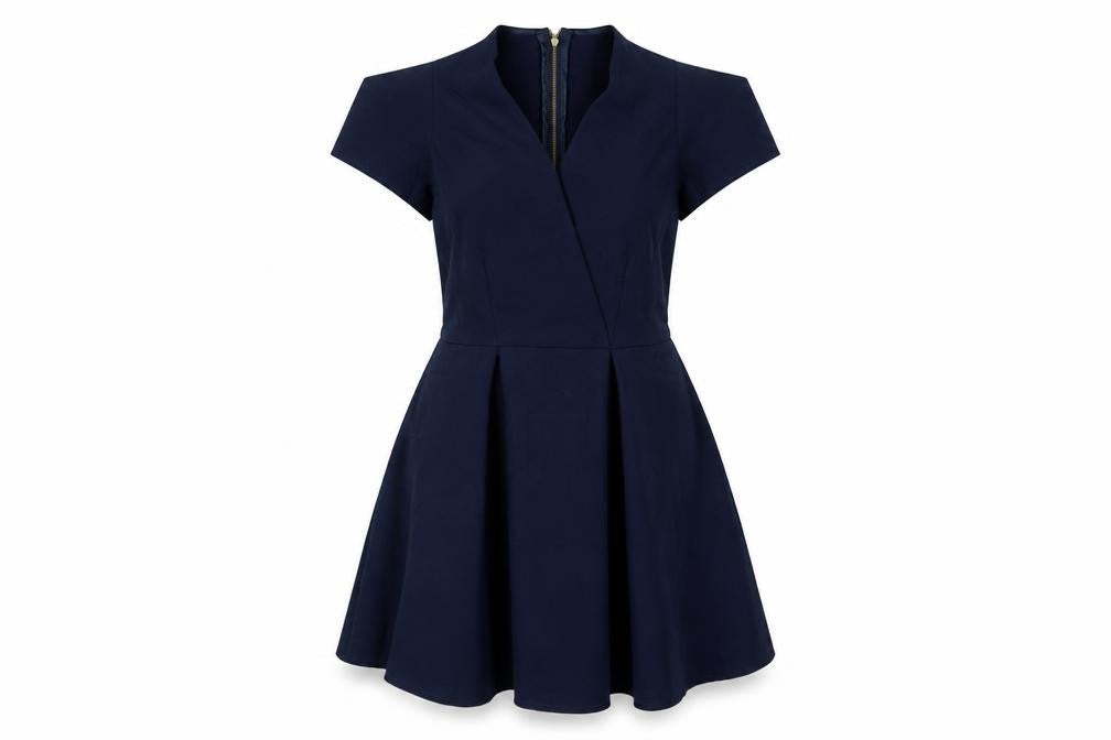 Closet Womens Blue Polyester A-Line Size 8 V-Neck Zip - Pleated