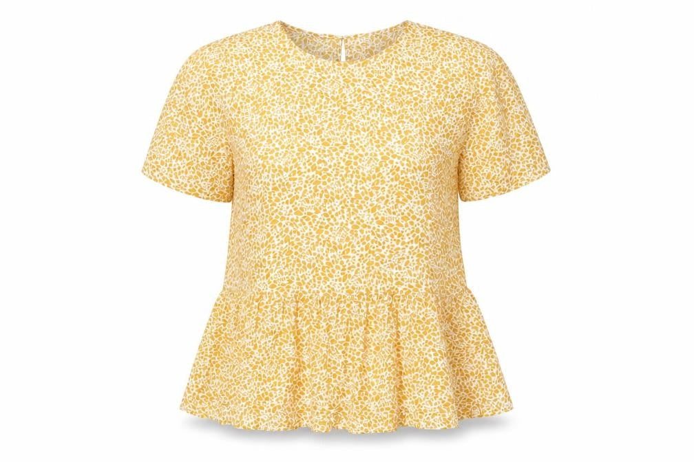 New Look Womens Yellow Animal Print Polyester Basic Blouse Size 10 Round Neck - Peplum Leopard Print