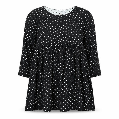 Front view of ASOS women’s black polka dot polyester a-line, size UK 12, round neck pullover